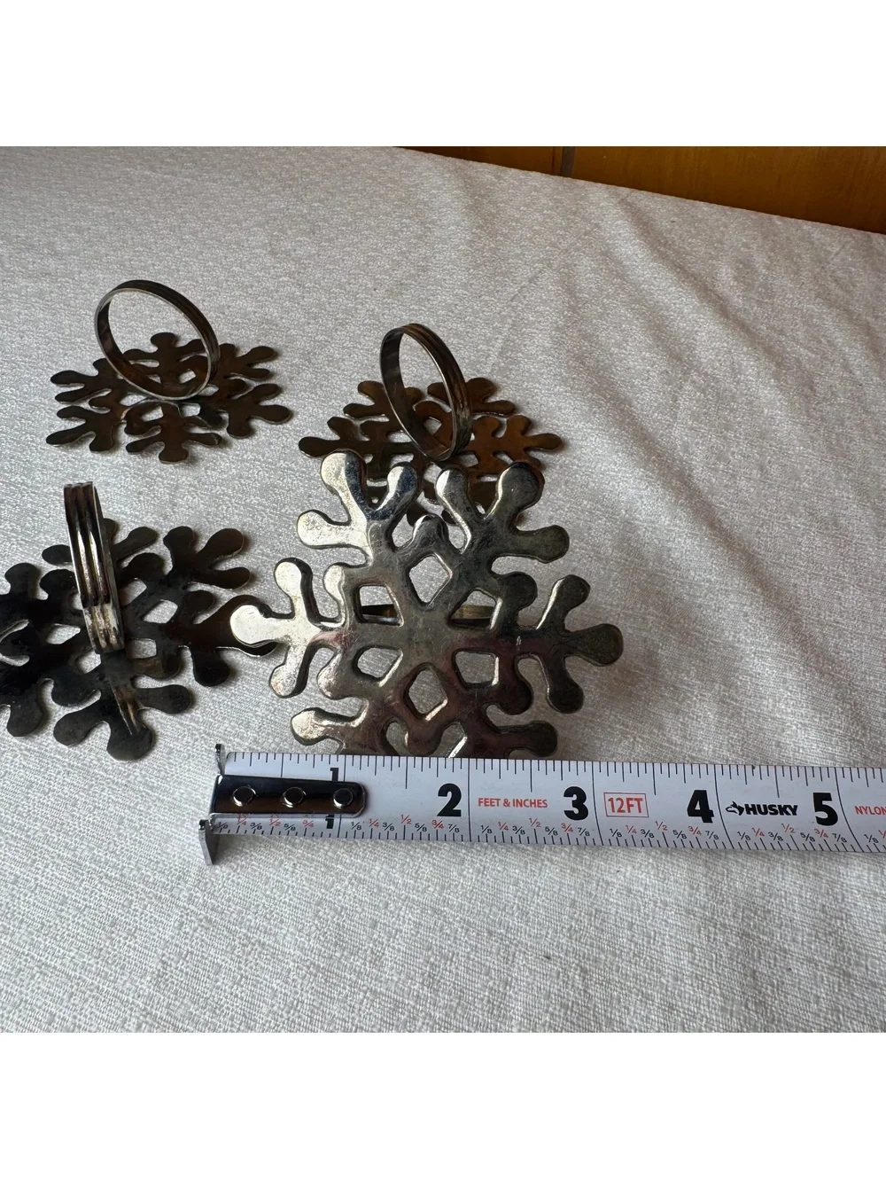 Vintage Silver Tone Snowflake Napkin Rings Set of 4 Christmas Holiday Table